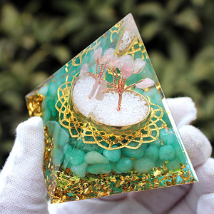 Rose Quartz <b>Tree</b> <b>Crystal</b> Epoxy Pyramid Green Aventurine Home Decor Desktop Ornament Collection Gift - Product Image 2