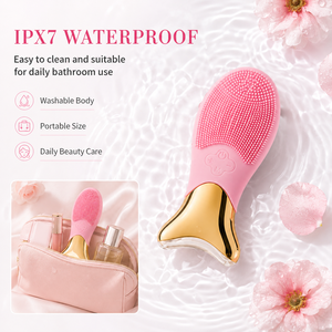 Brosse nettoyante faciale vibrante à lumière thérapeutique en silicone IPX7, brosse nettoyante faciale à massage chaud - Product Image 6