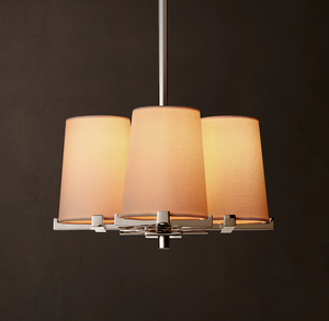 Lampada a Sospensione Contemporanea in <span class=keywords><strong>Metallo</strong></span> Argento con 4 Paralumi in Tessuto Beige, Luce da Soffitto Regolabile <span class=keywords><strong>per</strong></span> Villa e Hotel - Product Image 1