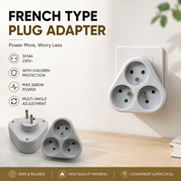 Adaptateur de prise de type français 3X16A 230V 3680W avec protection pour enfants, matériau PP, rotatif, prise 3 voies, homologué NF
