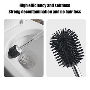 Brosse de nettoyage de toilettes en silicone en gros avec manche long et tête flexible et pliable - Product Image 4