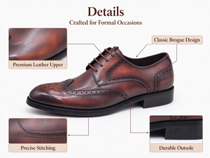 Zapatos Oxford de vestir formales con cordones y punta redonda de cuero genuino para hombre, color marrón - Product Image 2
