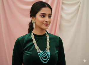 Ensemble de collier long Mala ethnique en perles, finition or brillant, design fantaisie, bijoux anciens, magnifique collier de soirée pour femmes - Product Image 2