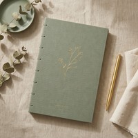 Bloc-notes personnalisé WANGHAN avec logo en relief, 80 feuilles, papier kraft A5, reliure cousue, motif botanique, cadeau d'entreprise, ruban