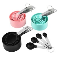 Ensemble de tasses et cuillères à mesurer en acier inoxydable de style antique personnalisé, 8 pièces, avec poignées en métal et couleurs plastiques