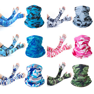 Cycling Arm Sleeves With Neck Warmer Unisex Ice Silk Sun Protection Outdoor Summer Long Sleeve Gloves Half Finger - Product Image 2