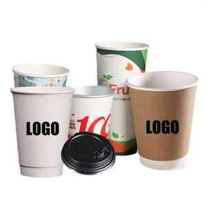 Vasos de Papel Kraft de Doble Pared con Tapa, Ecológicos, con Logotipo Impreso Personalizado, de 10oz, 12oz y 16oz, para Café, Bebidas Calientes y Té - Product Image 4