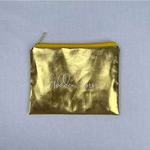 Nouvelle conception, emballage classique, pochette de rangement en cuir PU avec fermeture éclair en métal doré, logo brillant personnalisé, grande pochette de maquillage tendance et métallique - Product Image 4