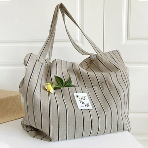 Bán Buôn Giá Cả Hợp Lý Tái Sử Dụng Chấp Nhận Biểu Tượng Tùy Chỉnh In Ấn Hữu Cơ Sọc Bông Mua Sắm Vải Tote Túi Cho Phụ Nữ - Product Image 3