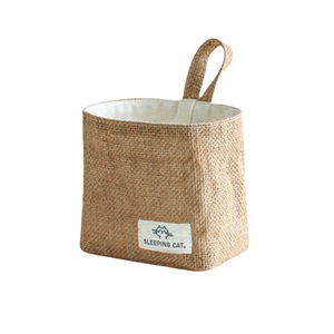 Panier de rangement cosmétique en coton et lin motif chat endormi, organiseur de bureau écologique pour maquillage et petits objets - Product Image 2