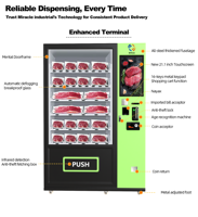 Distributeur automatique de viande fraîche congelée, bœuf de qualité, autres produits frais, système de paiement par pièces, écran tactile, métal
