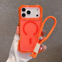 Coque de téléphone de luxe couleur bonbon avec chargement sans fil, transparente 3-en-1, avec dragonne pour iPhone 15 16 17 Pro Max