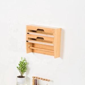 Cadres muraux en <span class=keywords><strong>bois</strong></span> de bambou 4 en 1 Porte-rouleau de <span class=keywords><strong>cuisine</strong></span> <span class=keywords><strong>mural</strong></span> Organisateur de serviettes en papier Distributeur de papier d'aluminium en bambou - Product Image 3