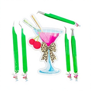Charm Tweezers Stainless Steel Sustainable Hand Tested Extension Tweezer Martini Glass Lash <b>Tile</b> Dangling Charm mink flat lash - Product Image 1