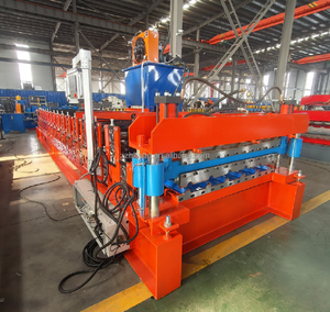 사다리꼴 TR5 + TR6 금속 지붕 패널 만들기 기계 5 톤 수동 Uncoiler 더블 레이어 타일 만들기 기계 - Product Image 3