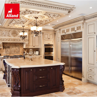 Armoires de cuisine Alland, style rococo européen élégant, sur mesure, en bois massif sculpté, blanc antique.