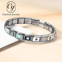 Sederhana dan Serbaguna, Gelang Modul Italia Pola Wajah Tersenyum Bunga Segar Bahan Stainless Steel DIY Dapat Dilepas