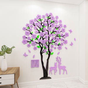 Autocollants muraux en acrylique 3D, décoration de maison, <span class=keywords><strong>stickers</strong></span> muraux créatifs pour salon, <span class=keywords><strong>romantique</strong></span>, arbre de cerisier - Product Image 4