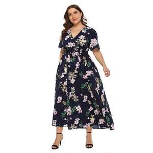 Abito Taglie Forti Bohémien <span class=keywords><strong>con</strong></span> Scollo a V e <span class=keywords><strong>Spacco</strong></span>, Manica Corta, <span class=keywords><strong>Vestito</strong></span> <span class=keywords><strong>Lungo</strong></span> Stampato da Spiaggia per Donna - Product Image 5