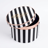 Boîte Cadeau de Luxe Personnalisée avec Logo, Boîte Cylindrique Ronde à Rayures Noires et Blanches avec Couvercle, Boîte à Chapeau Dorée pour Emballage Cadeau