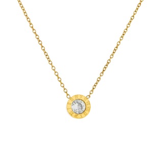 Minimalist Round Pendant Necklace With Roman Numerals Gold Plated Chain Everyday Wear Diamond Encrusted Geometric Design - Product Image 5