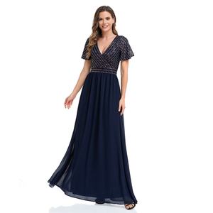 Robe de soirée décontractée en mousseline de soie à manches courtes et col en V, coupe trapèze, grande taille, pour femme - Nouvelle collection en gros - Product Image 3