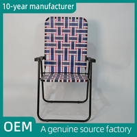 Chaise longue de plage d'été en métal et acier léger avec logo personnalisé avec accoudoirs rigides pour adultes à l'extérieur chaise attachée au ruban