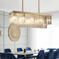 Lustre rectangulaire en cristal élégant de style luxueux à suspendre, or/argent/noir, pour salon, îlot de cuisine, luminaire suspendu à intensité variable