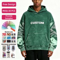 Sudadera con Capucha para Hombre, Personalizada, 320 g/m², 100% Algodón, Manga Desgastada, Lavado con Blanqueador, Impresión Serigrafiada, Corte Ajustado, Sudadera de Felpa de Algodón