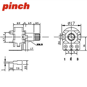 Potentiomètre rotatif Pinch Wh148 à 3 broches B5K 10K 20K 50K 100K à film de carbone avec bouton de réglage pour le contrôle du volume audio - Product Image 2