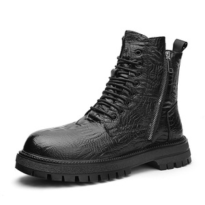 2026 Korean & British Style Men's Boots Black Thick Sole Height Increasing Autumn Side Zipper High <b>Top</b> Leather Shoes - Product Image 4