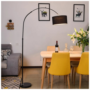 Đèn đứng hiện đại kiểu cung với chụp đèn vải màu vàng, khung sắt & đế E27, thích hợp cho khách sạn, phòng khách & phòng ngủ - Product Image 4