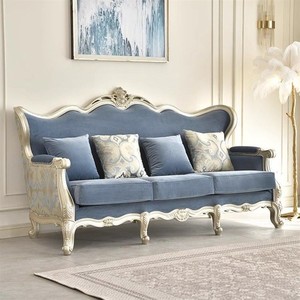 Juego de Sala de Estar de Lujo Estilo Francés, Americano y Europeo, Sofá de Alta Gama con Madera Tallada y Tapicería de Terciopelo, Personalizado para Villas - Product Image 4