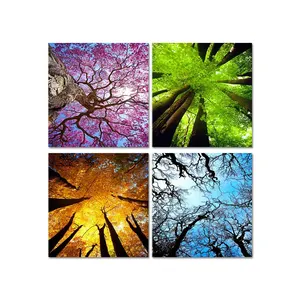 4 panel canvas print wall art Forest Four Seasons painting Modern landscape painting frame for bathroom home decoration