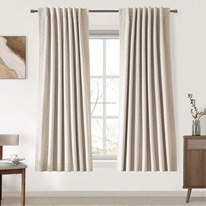 Rideaux occultants et cantonnières de qualité supérieure en tissu de lin couleur avoine pour salon et chambre à coucher - Product Image 1