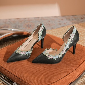 Escarpins à talon aiguille et bout pointu 8001A, broderie florale, slingback, chaussures à talon haut respirantes, peep toe, mode estivale pour femme - Product Image 3