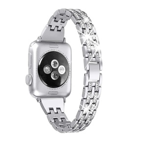 HuaMJ 2024 nuovo Designer di vendita calda moda argento orologio di lusso cinturino in metallo inossidabile con strass gioielli per Apple Watch - Product Image 1