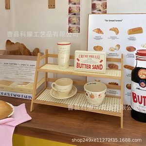 Wooden <b>Desktop</b> <b>Shelf</b> Double Layer Storage Rack Natural Wood Color Kitchen Countertop Organizer Standing Type - Product Image 1
