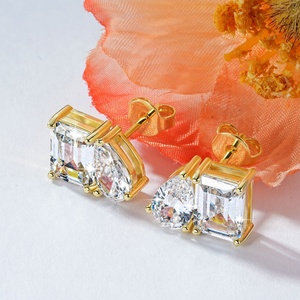 Simple Geometric <b>Emerald</b> Cut 14k Gold Filled Cubic Zirconia Toi Et Moi Double Stone <b>Stud</b> Earrings for Women - Product Image 6