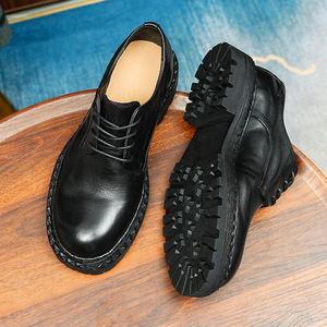 Chaussures Oxford pour homme en cuir véritable, bout rond, lacets, semelle extérieure en caoutchouc antidérapante, toutes saisons - Product Image 1
