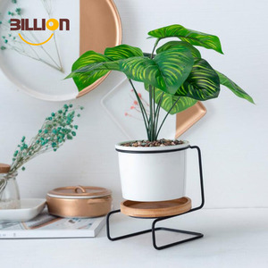 Nord simple <span class=keywords><strong>S</strong></span> modèle géométrique moderne charnue pot en céramique rond serti rond bambou support - Product Image 2