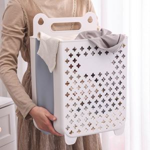 Venta al por mayor de plástico minimalista funcional de gran capacidad para ahorrar espacio montado en la <span class=keywords><strong>pared</strong></span> artículos diversos manija de gancho plegable cesta de ropa sucia - Product Image 6