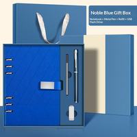 Set Hadiah Notebook Biru Mewah Logo Kustom OEM ODM, Pulpen Logam Isi Ulang, USB Drive, Kotak Hadiah Promosi Bisnis