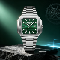 Montre à quartz carrée de luxe pour homme, étanche 30M, bracelet en acier inoxydable, aiguilles lumineuses, calendrier, date, Reloj Hombre