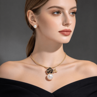 Ensemble de bijoux pour femmes en métal rose vintage avec incrustation de perles, vente en gros, pour les soirées