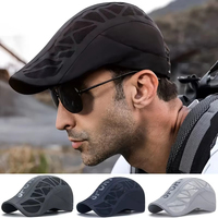 Gorra de béisbol plana transpirable de malla con estampado de letras para hombre, de secado rápido, para golf, ciclismo, deportes, estilo Newsboy, para verano, protección solar