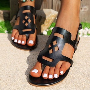 Sandales plates décontractées pour femmes, grande taille, couleur unie, <span class=keywords><strong>jolies</strong></span> sandales de plage pour femmes avec sangle arrière - Product Image 2