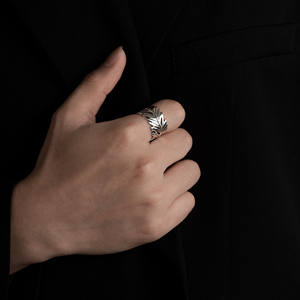 Anillo de apertura de pluma antigua de Diablo ajustable, Plata de Ley 925 americana europea, pareja de moda, anillo de plata, personalidad clásica - Product Image 5