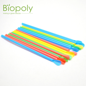 Paille-cuillère biodégradable en PLA 6mm 210mm droite avec embout cuillère pour Bubble Tea, thé aux perles, vente en gros pour bars - Product Image 1