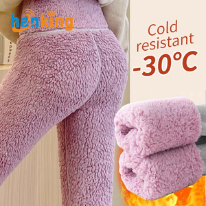 กางเกงเลกกิ้งอุ่นสำหรับผู้หญิง ฤดูหนาว ผ้าขนแกะหนานุ่ม เอวสูง บุขนด้านใน ความยาวระดับข้อเท้า - Product Image 2